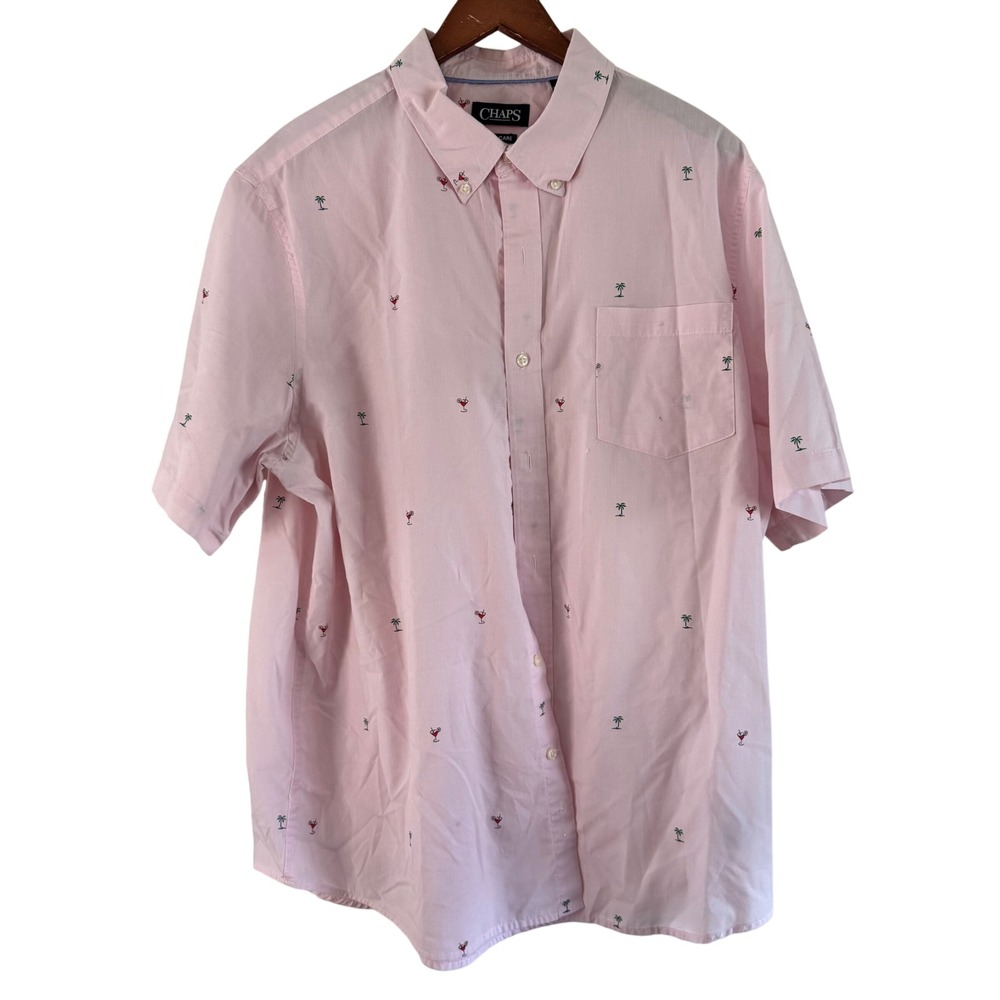 Chaps Button‎ Down Shirt Cocktail Palm Tree Print Short Sleeve XXL